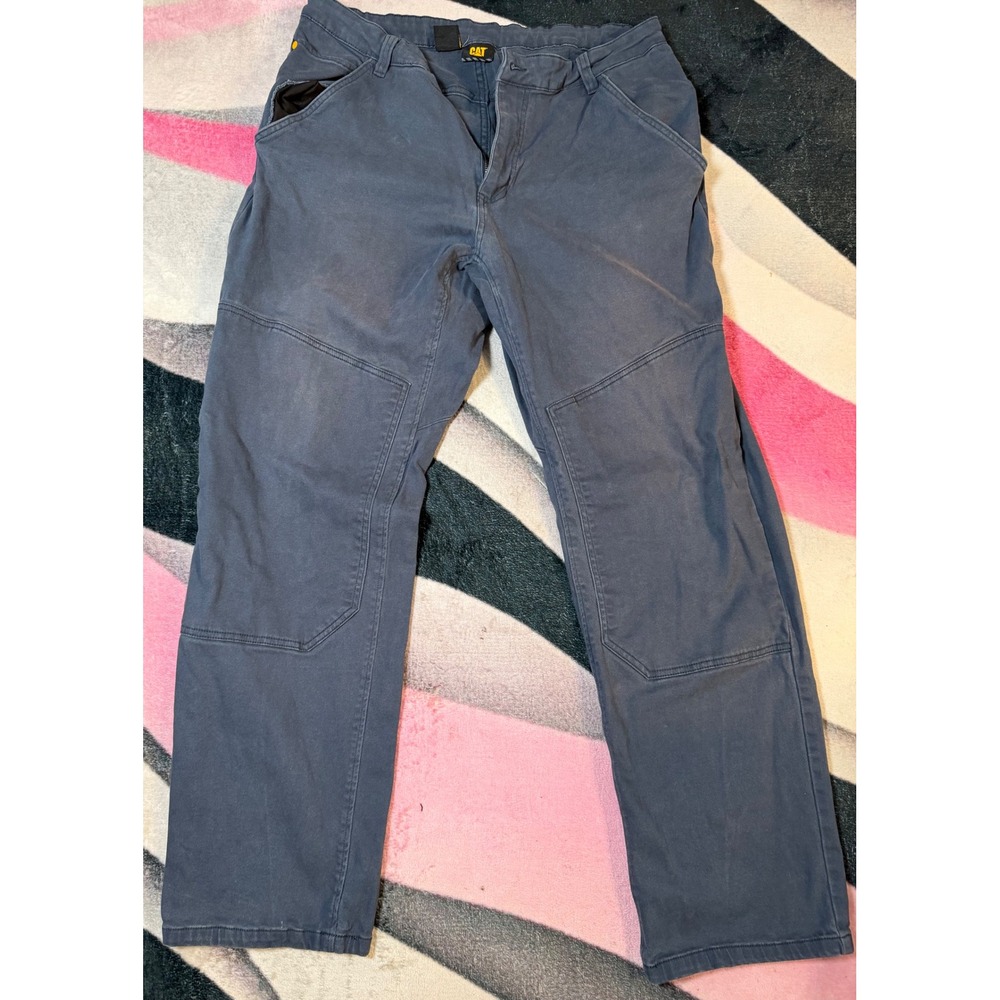 CAT Caterpillar Mens Navy Blue Double Knee Utility Work Pants 38x34 Straight Leg